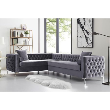 POSH LIVING Posh Living Levi Velvet  Tufted with Silver Nailhead Trim Metal Y-leg Left Facing Corner Sectional Sofa - Grey CL01-02GR1-UE